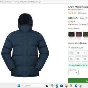Men's Insulated Jacket | -40 degree | with receipt | M size Mountain Warehouse